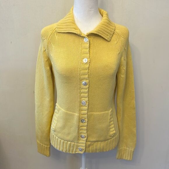 Lands End yellow button front pocketed cardigan Size S EUC - Picture 1 of 9